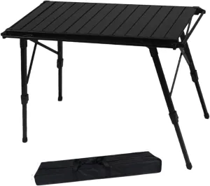 Adjustable Folding Table for Outdoor Use, Ideal for Camping and BBQ, Black