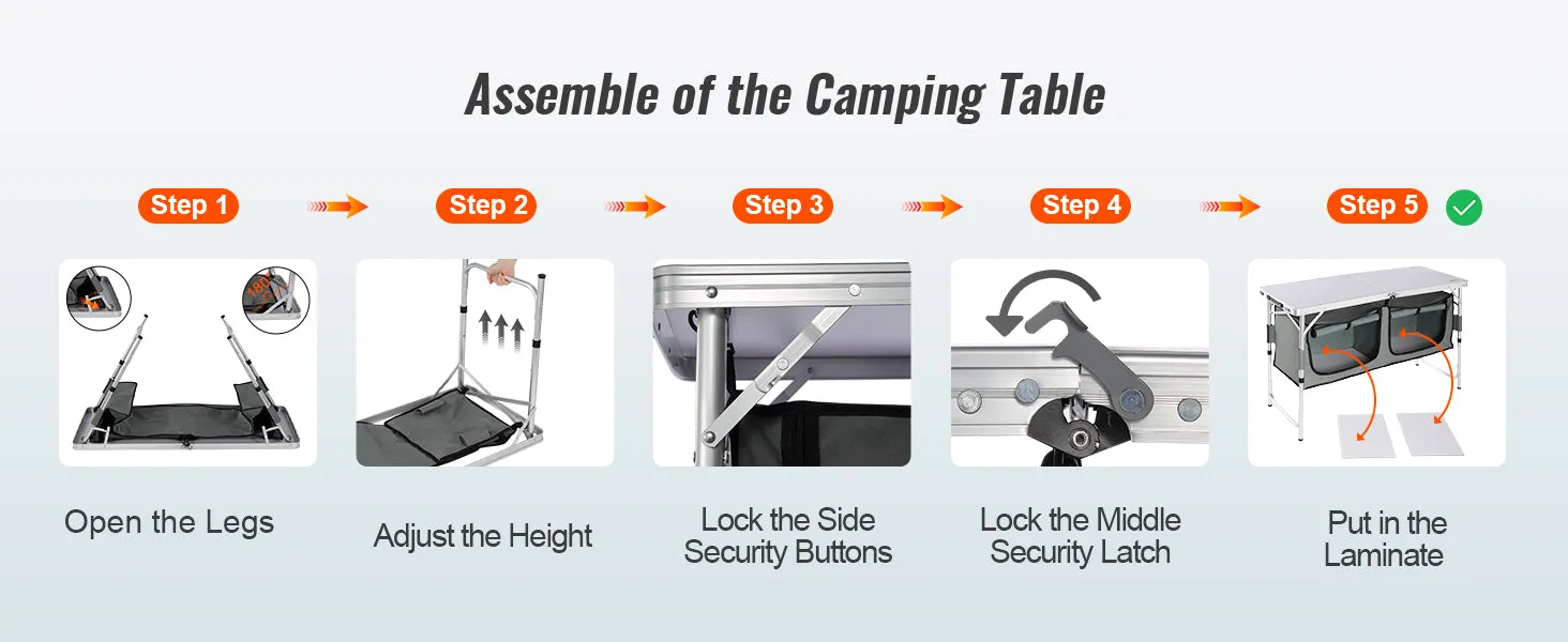 Adjustable Height Camping Kitchen Table – Portable Folding Table with Carry Bag for Outdoor Cooking
