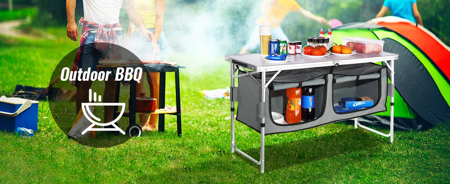 Adjustable Height Camping Kitchen Table – Portable Folding Table with Carry Bag for Outdoor Cooking