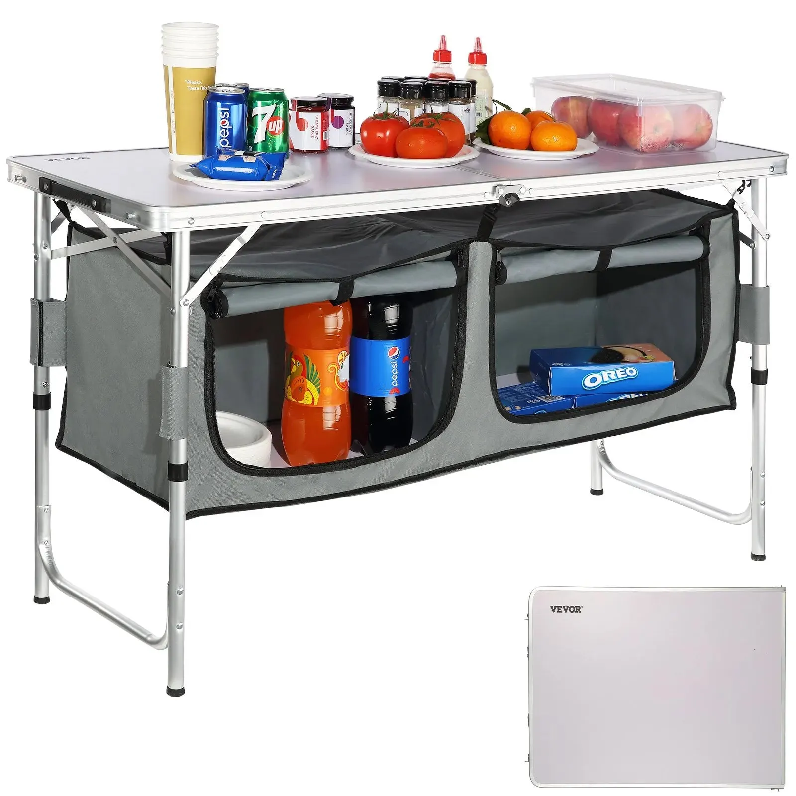 Adjustable Height Camping Kitchen Table – Portable Folding Table with Carry Bag for Outdoor Cooking