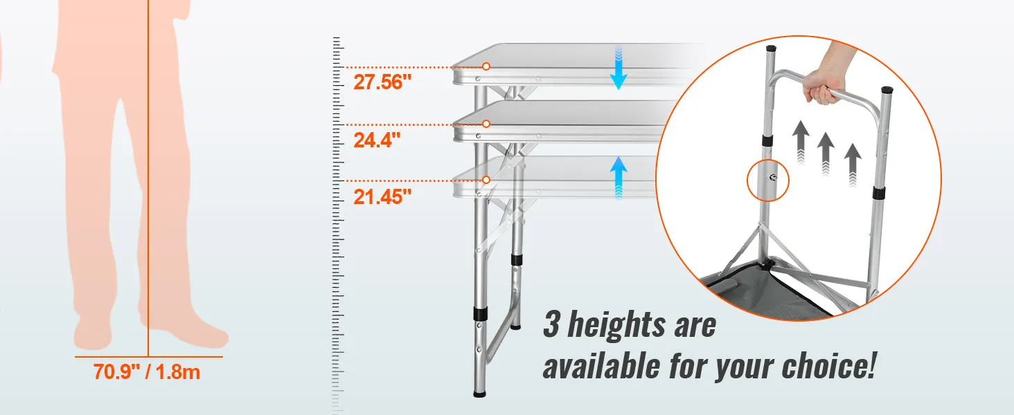 Adjustable Height Camping Kitchen Table – Portable Folding Table with Carry Bag for Outdoor Cooking