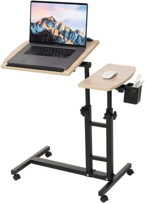 Adjustable Laptop Desk with Cart, Computer Workstation, Bed Side Table, Tiltable Table and Mouse pad for Laptop-Dark Blond Wood