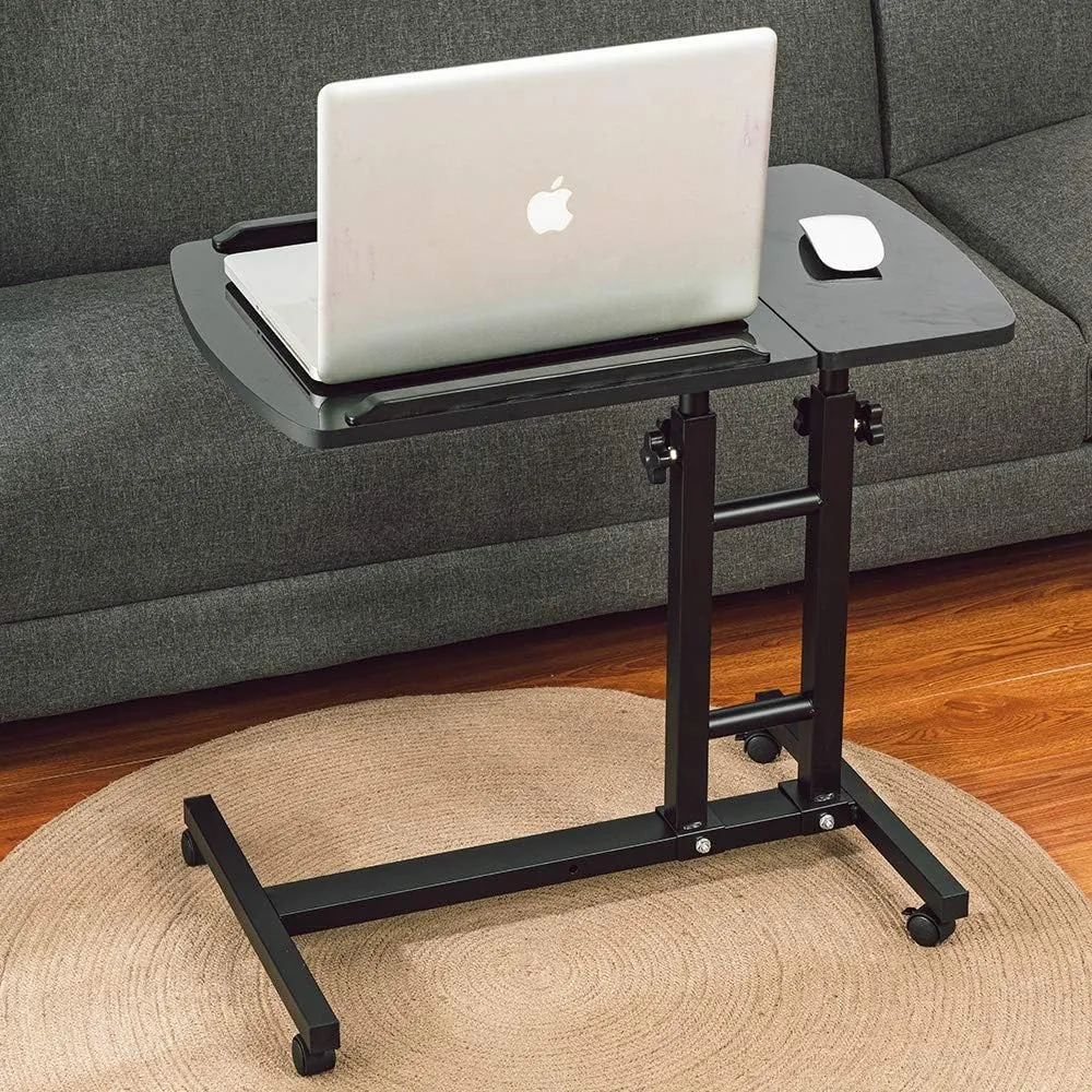 Adjustable Laptop Desk with Wheels, Adjustable Desk for Bed, Adjustable Laptop cart, Over Bed Table, Bed Side Table, Tiltable Table and Laptop Stand-Black