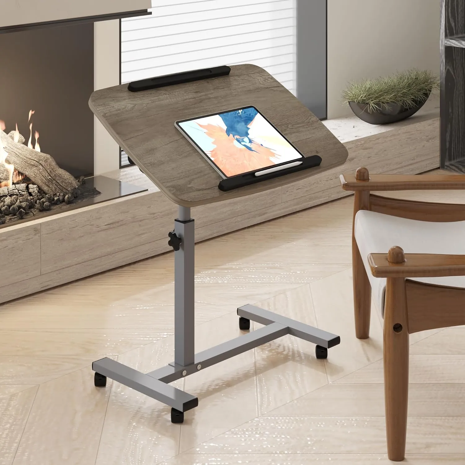 Adjustable Overbed Bedside Table with Wheels Hospital Bed Table Portable Computer Stands Movable Desk Computer Table for Bed Laptop Stand for Couch
