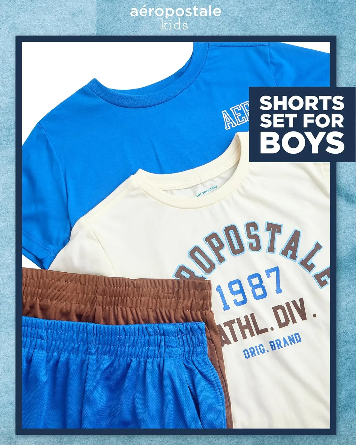 AEROPOSTALE Boys' Shorts Set - 4 Piece Short Sleeve Crew Neck Jersey Graphic T-Shirt and Mesh Shorts Set for Boys, Sizes:8-12