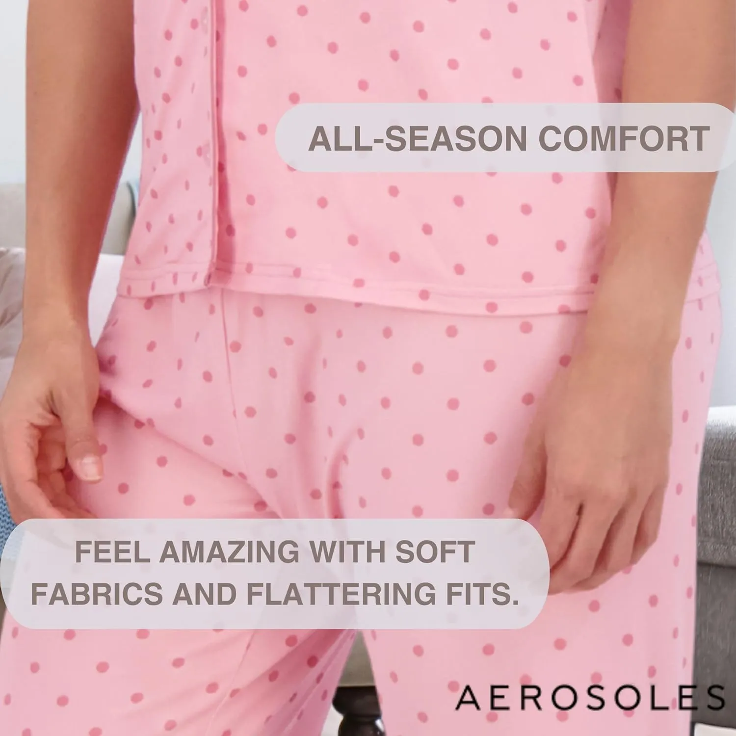 Aerosoles Women's Notch Collar Cozy Pjs 2 Piece Cozy Cooling Cotton Button-up Pajama Set