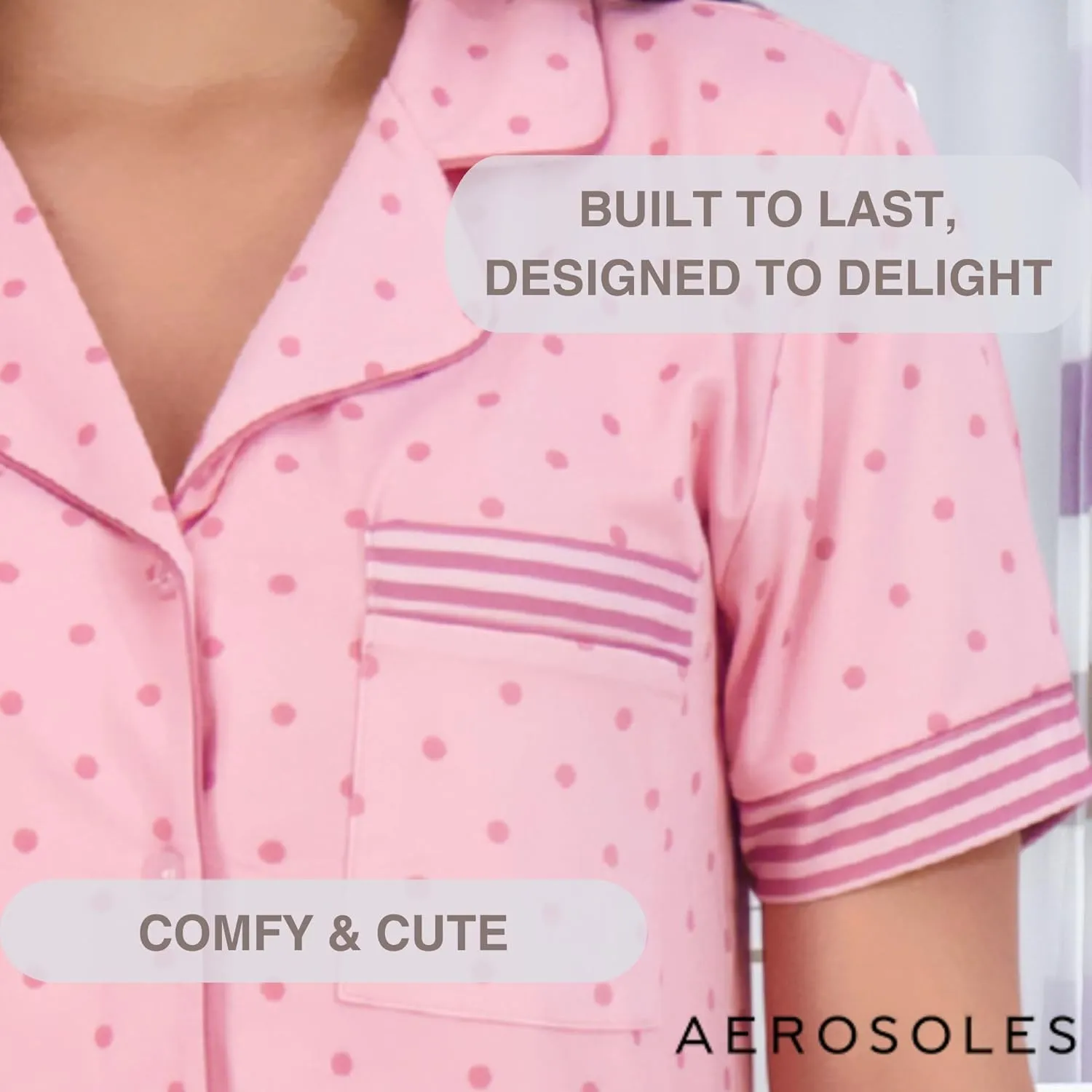 Aerosoles Women's Notch Collar Cozy Pjs 2 Piece Cozy Cooling Cotton Button-up Pajama Set
