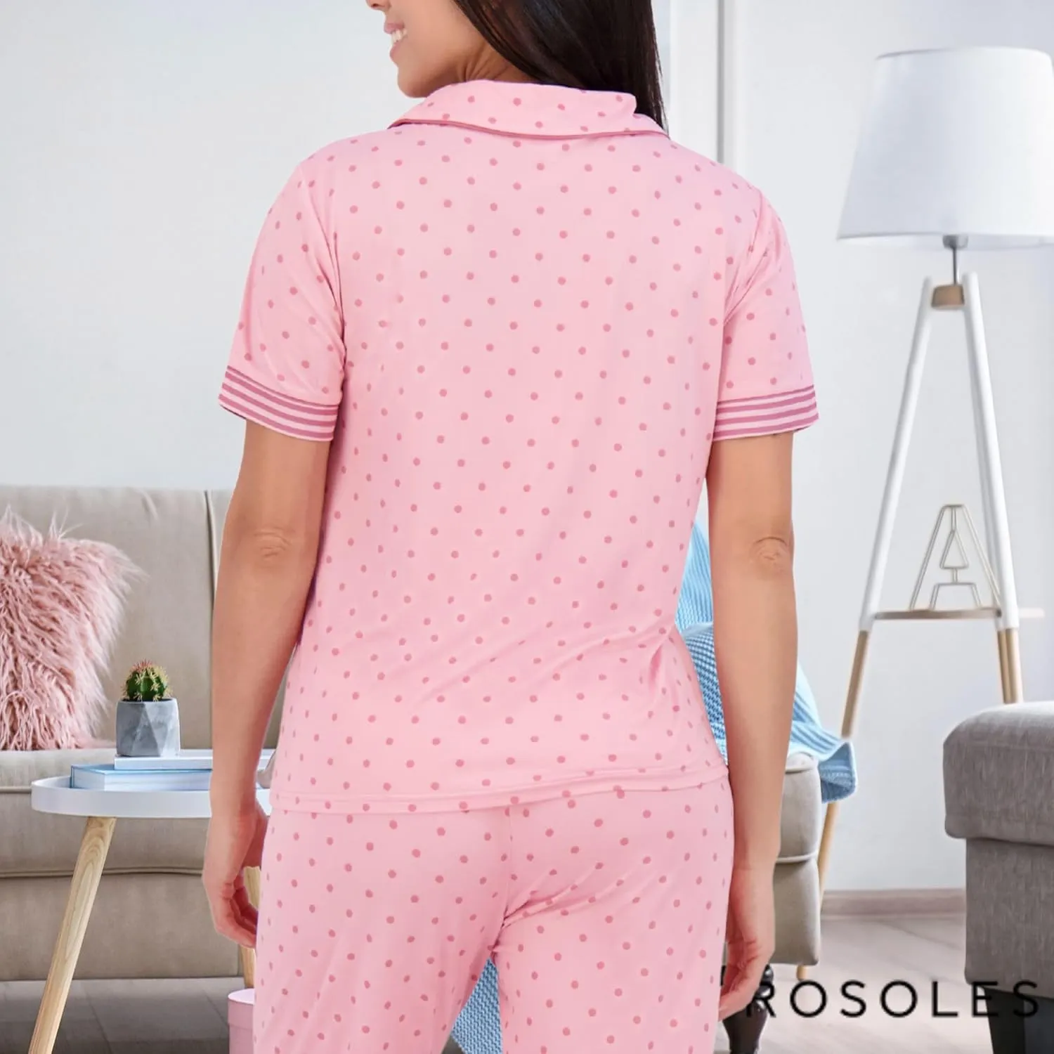 Aerosoles Women's Notch Collar Cozy Pjs 2 Piece Cozy Cooling Cotton Button-up Pajama Set