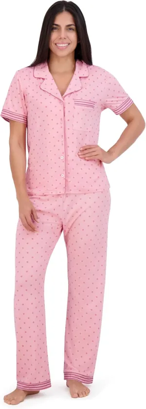 Aerosoles Women's Notch Collar Cozy Pjs 2 Piece Cozy Cooling Cotton Button-up Pajama Set