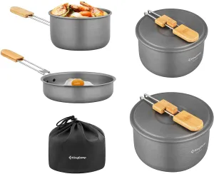 Affordable shipping and Family Cooking Most-wanted Hiking Camping for Cook Picnic Mess Handle Aluminum Gear 7Pcs Outdoor Kit Set Folding with Lightweight Bamboo Set Pots Pans Cookware Backpacking Camping