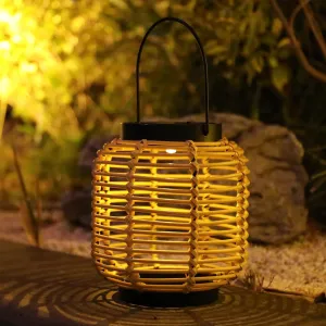 Afirst Solar Lanterns Outdoor, Hanging Solar Lights Natural Bamboo Solar Lanterns Waterproof Rattan Decorative Lanterns for Yard, Patio, Lawn, Tabletop, Pathway, Landscape, Garden Decor Gifts