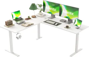 Agilestic L Shaped Standing Desk Adjustable Height, Electric Corner Standing Desk, 63 x 55 inch Sit Stand Computer Table with Splice Board, White