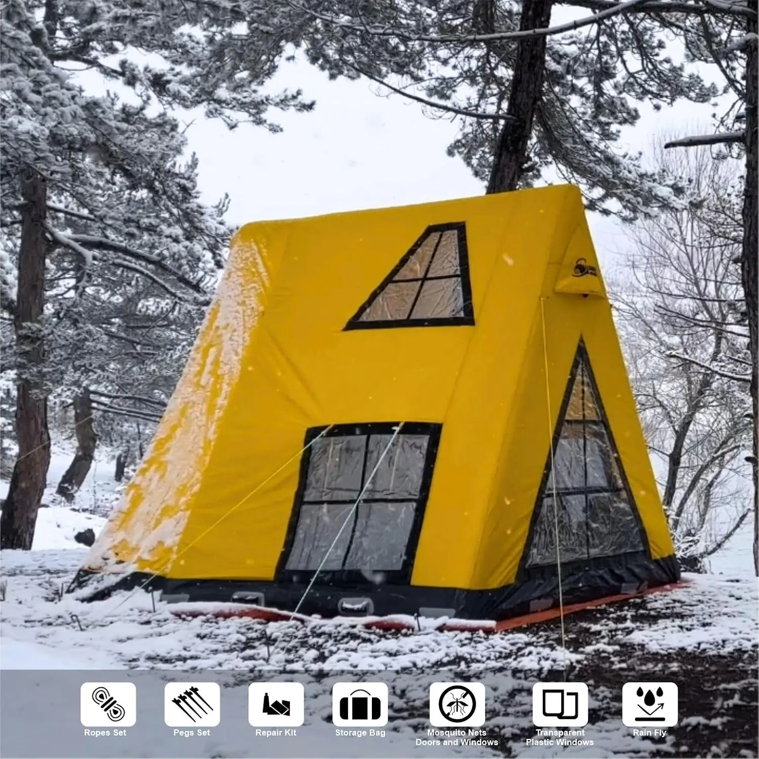 AIR BUSHCRAFT Premium Inflatable Tent for 4 Seasons – Luxurious Waterproof Camping Tent with Panoramic Windows & UV Protection
