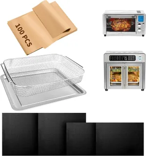 Air Fryer Accessories Compatible with Emeril Lagasse 26 Qt Extra Large & Everyday 360 Air Fryer, Baking Pans Set with Stainless Steel Baking Sheet Basket, Parchment Paper Teflon Mat for Oven