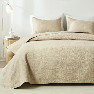 akkialla Queen Quilt Bedding Set,Beige Ultrasonic Full/Queen Quilt Set,Lightweight Soft Bedspread Coverlet,Modern Style Coin Pattern Bed Cover for All Seasons,3 Piece(1 Quilt,2 Pillow Shams)