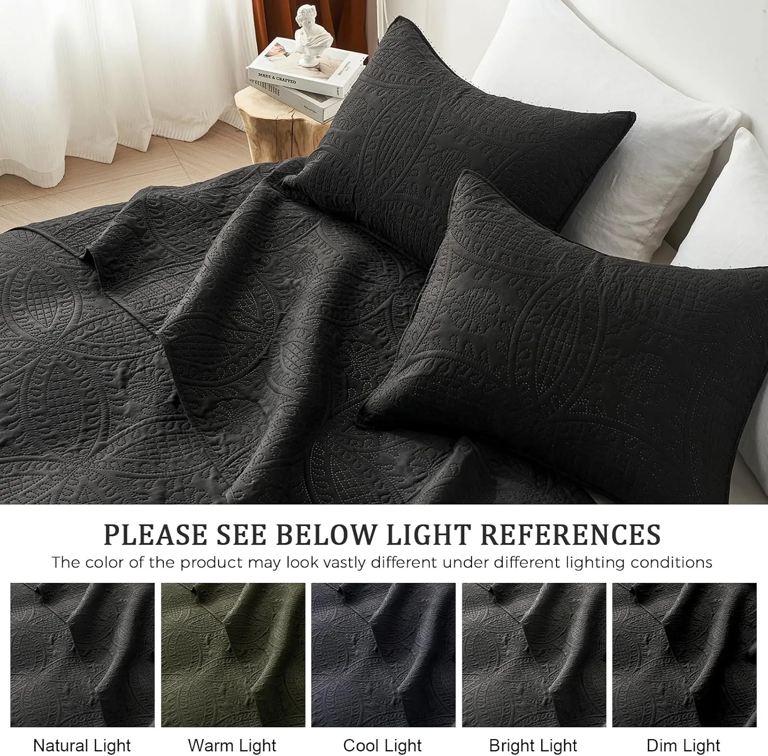 akkialla Queen Quilt Bedding Set,Black Ultrasonic Full/Queen Quilt Set,Lightweight Soft Bedspread Coverlet,Modern Style Coin Pattern Bed Cover for All Seasons,3 Piece(1 Quilt,2 Pillow Shams)