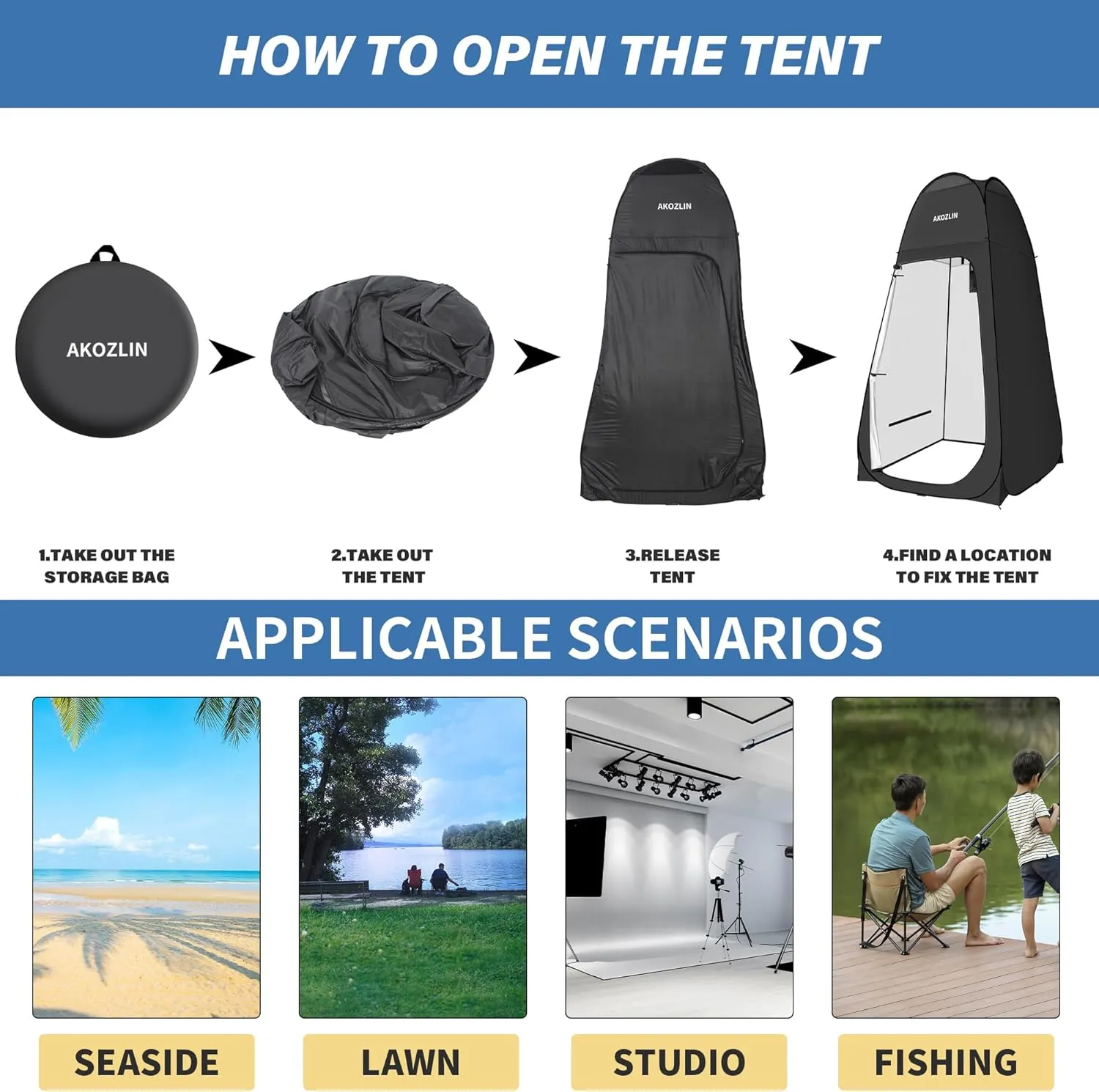 AKOZLIN Portable Pop Up Shower Tent Instant Privacy Dressing Changing Tent Outdoor Shower Room Camp Toilet Tent