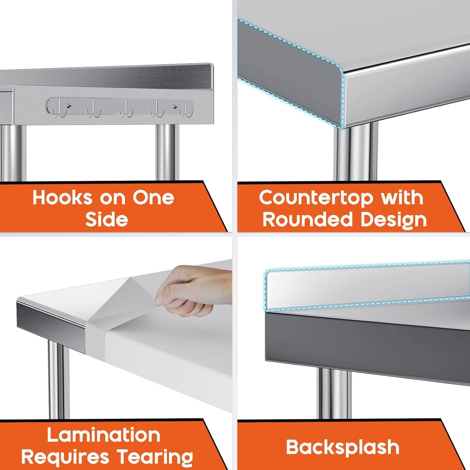 Albott 24x48in Stainless Steel Table, Kitchen Prep Table with Adjustable Undershelf, NSF Certified Metal Surface (Includes Casters & Hooks & Backsplash) for Home Kitchen, Restaurant, Hotel, and Garage