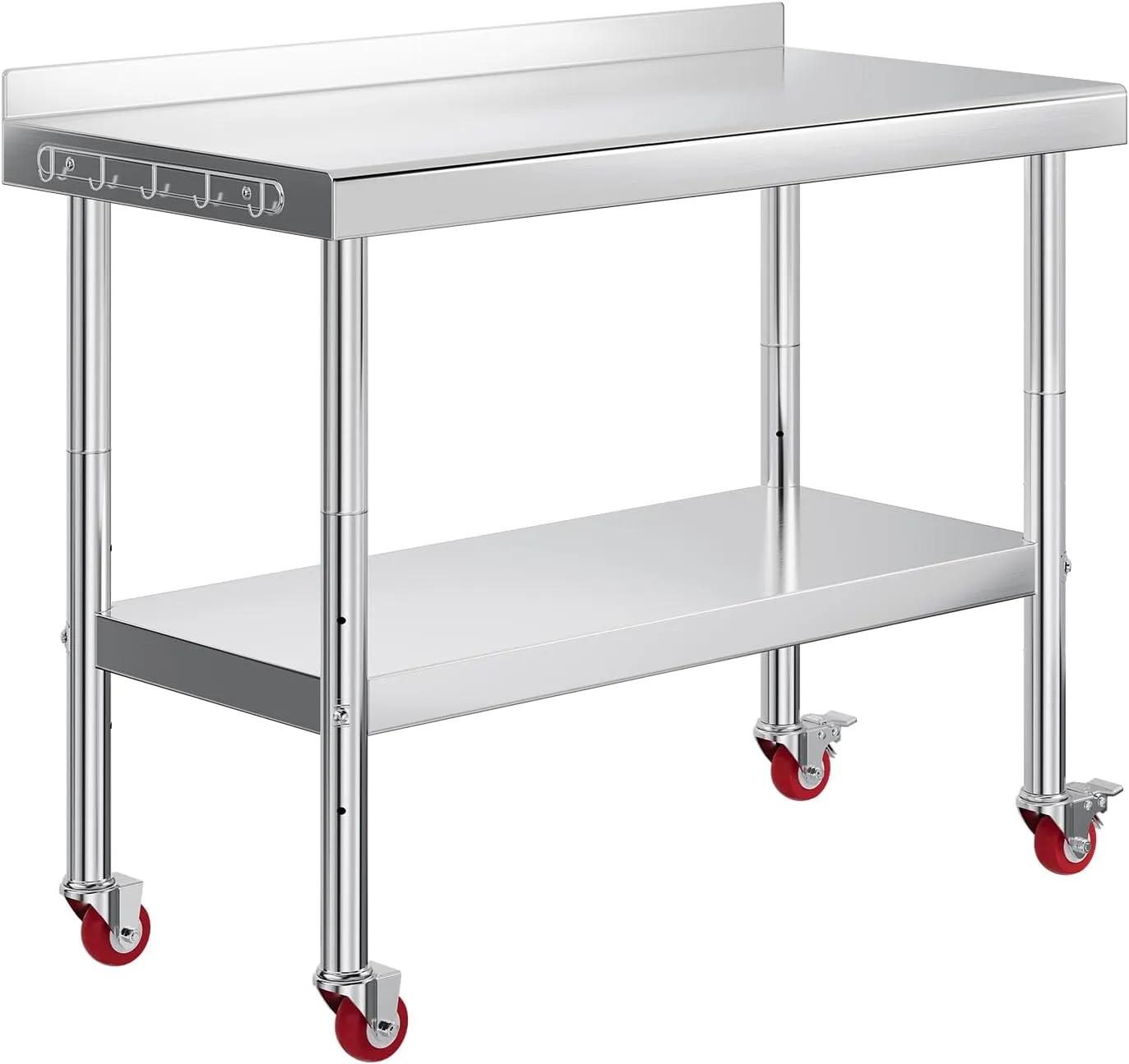 Albott 24x48in Stainless Steel Table, Kitchen Prep Table with Adjustable Undershelf, NSF Certified Metal Surface (Includes Casters & Hooks & Backsplash) for Home Kitchen, Restaurant, Hotel, and Garage
