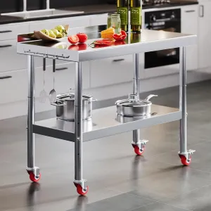 Albott 24x48in Stainless Steel Table, Kitchen Prep Table with Adjustable Undershelf, NSF Certified Metal Surface (Includes Casters & Hooks & Backsplash) for Home Kitchen, Restaurant, Hotel, and Garage