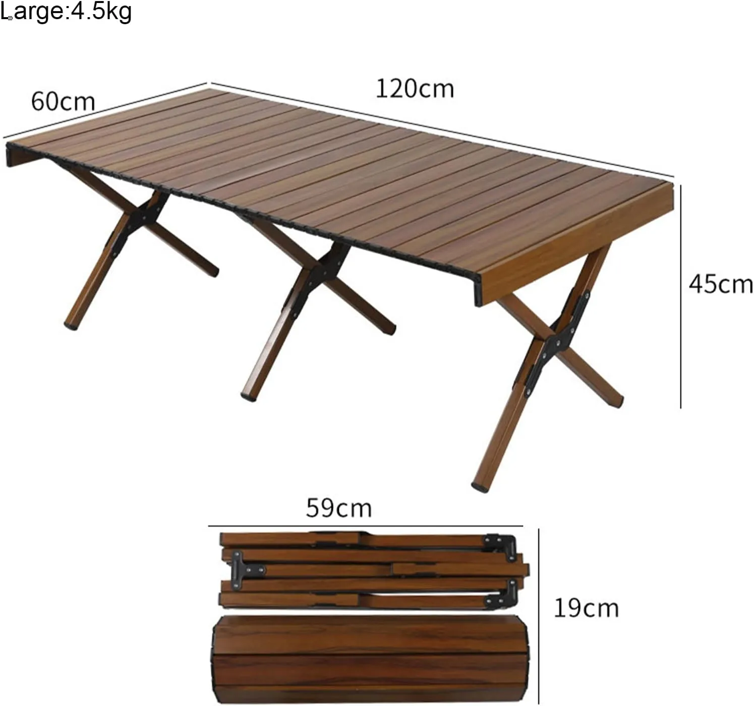 All Aluminum Alloy Light Weight Camping Table Furniture Outdoor Home Foldable Roll Up Easy Carry Picnic BBQ Table with Storage Bag,Wood,L(Length120cm)