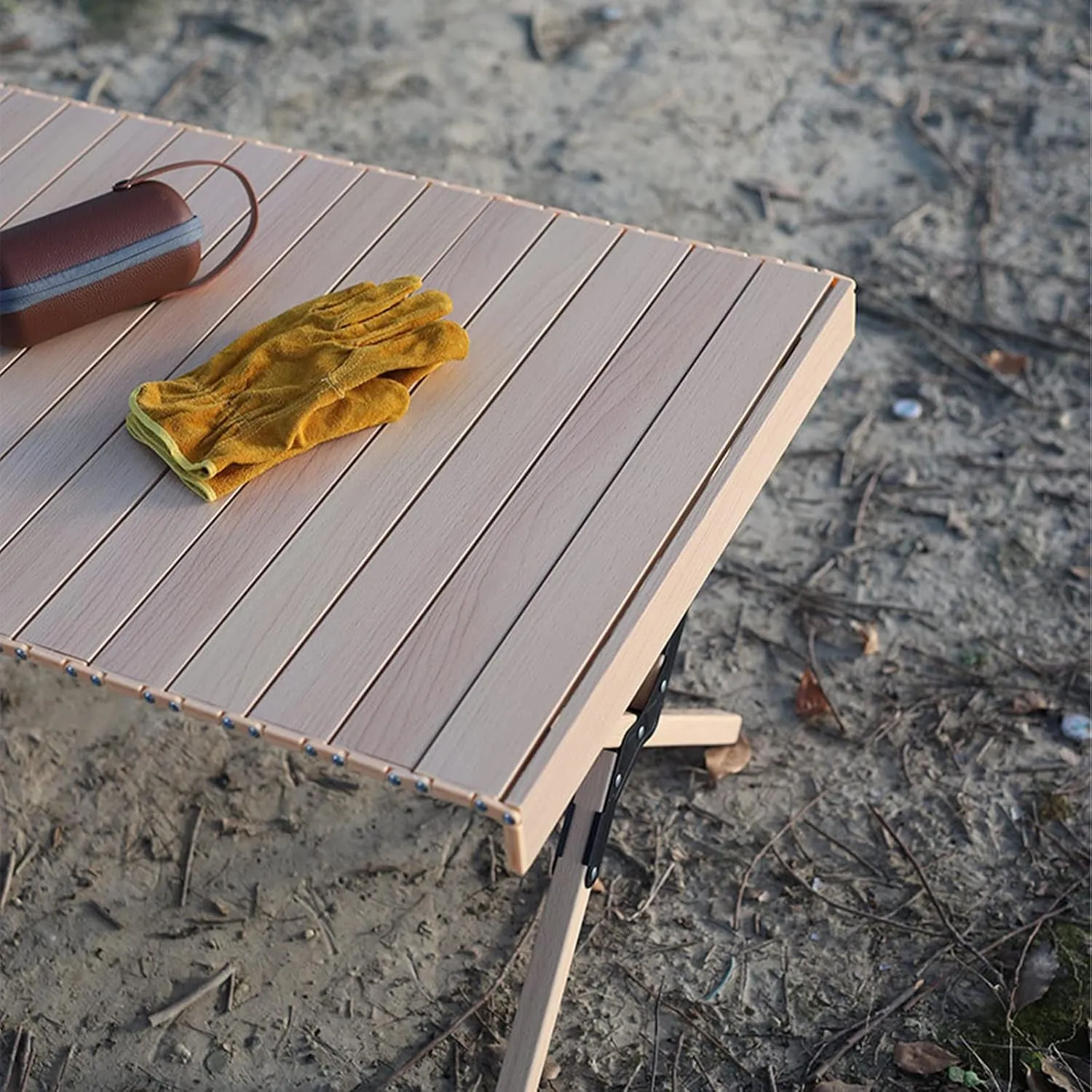 All Aluminum Alloy Light Weight Camping Table Furniture Outdoor Home Foldable Roll Up Easy Carry Picnic BBQ Table with Storage Bag,Wood,L(Length120cm)