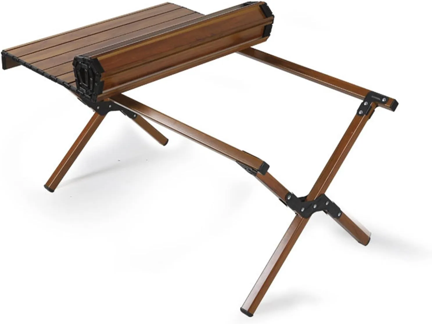 All Aluminum Alloy Light Weight Camping Table Furniture Outdoor Home Foldable Roll Up Easy Carry Picnic BBQ Table with Storage Bag,Wood,L(Length120cm)