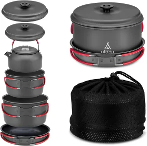 Alocs Camping Cookware Set Camping Gear, Compact Camping Pots and Pans Set, Durable Hard Alumina Camping Cooking Set for Outdoor Backpacking Camping Hiking Picnic, Included Mesh Carry Bag.