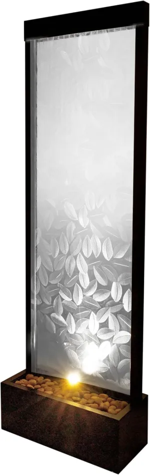 Alpine Corporation MLT156 Indoor/Outdoor Glass Panel Fountain with Embossed Leaves, Modern Waterfall Fountain, 72" H, Clear