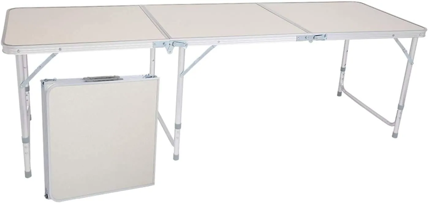 Aluminum Alloy 3-Fold Camp Table Folding Table 4 Foot Dining Table, Light Weight Foldable Portable Sturdy Compact Storage for Outdoor, Vacation, Picnics, Camping Trips, Buffets, BBQ