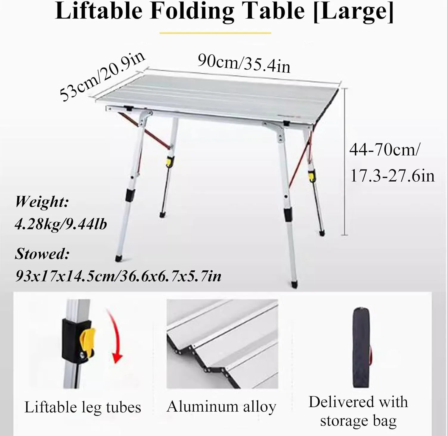 Aluminum Alloy Camping Table Folding Picnic Tables Ultralight Compact Camping Table Roll Up Table Top for Camping Hiking