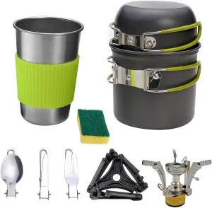 Aluminum Camping Cookware 2-Person Cooking Set for Outdoor Activities Heat Protection