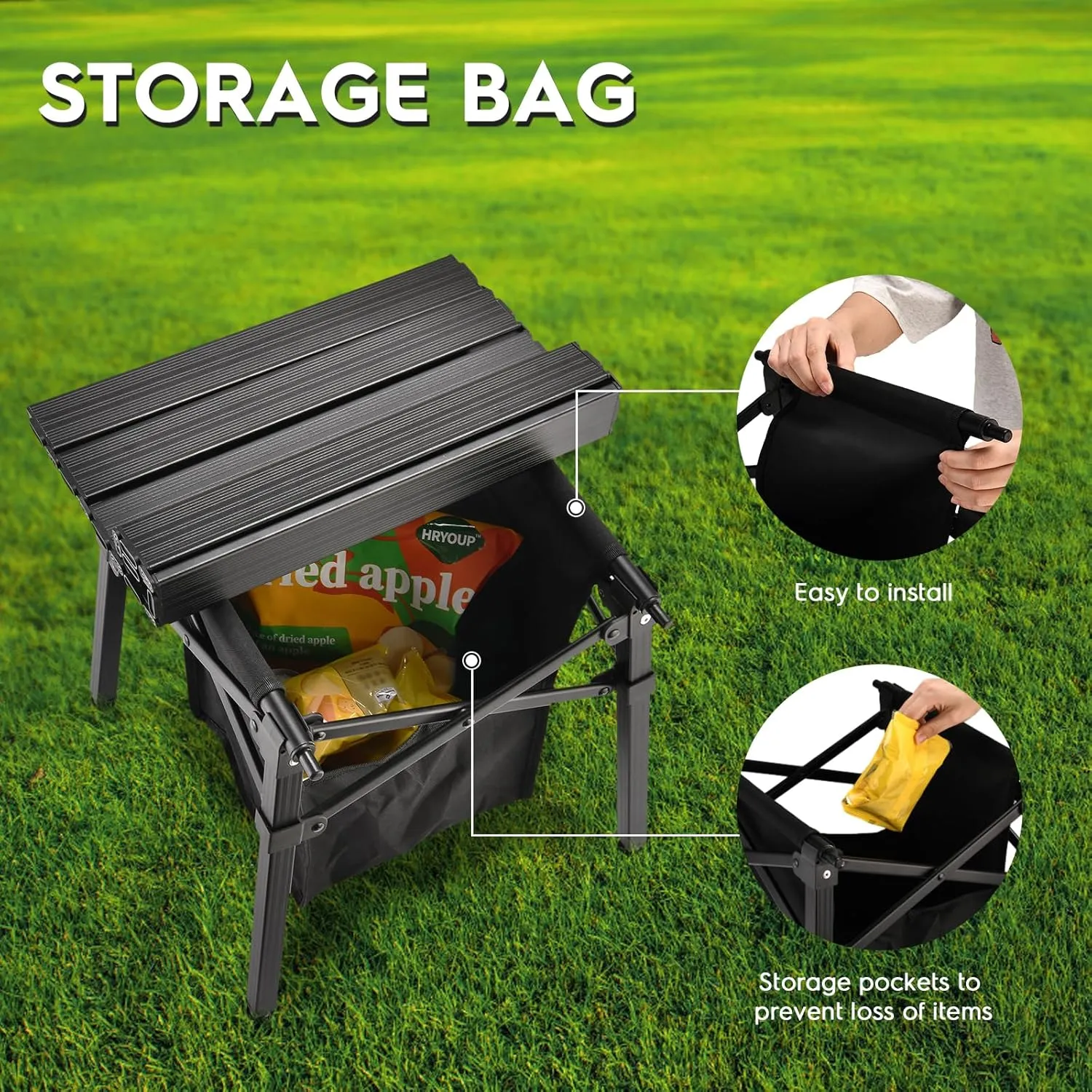 Aluminum Camping Side Table, Compact Folding Outdoor Portable Beach Small Camp Table with Carry Bag and Storage, Picnic, Hiking, Fishing, Grill