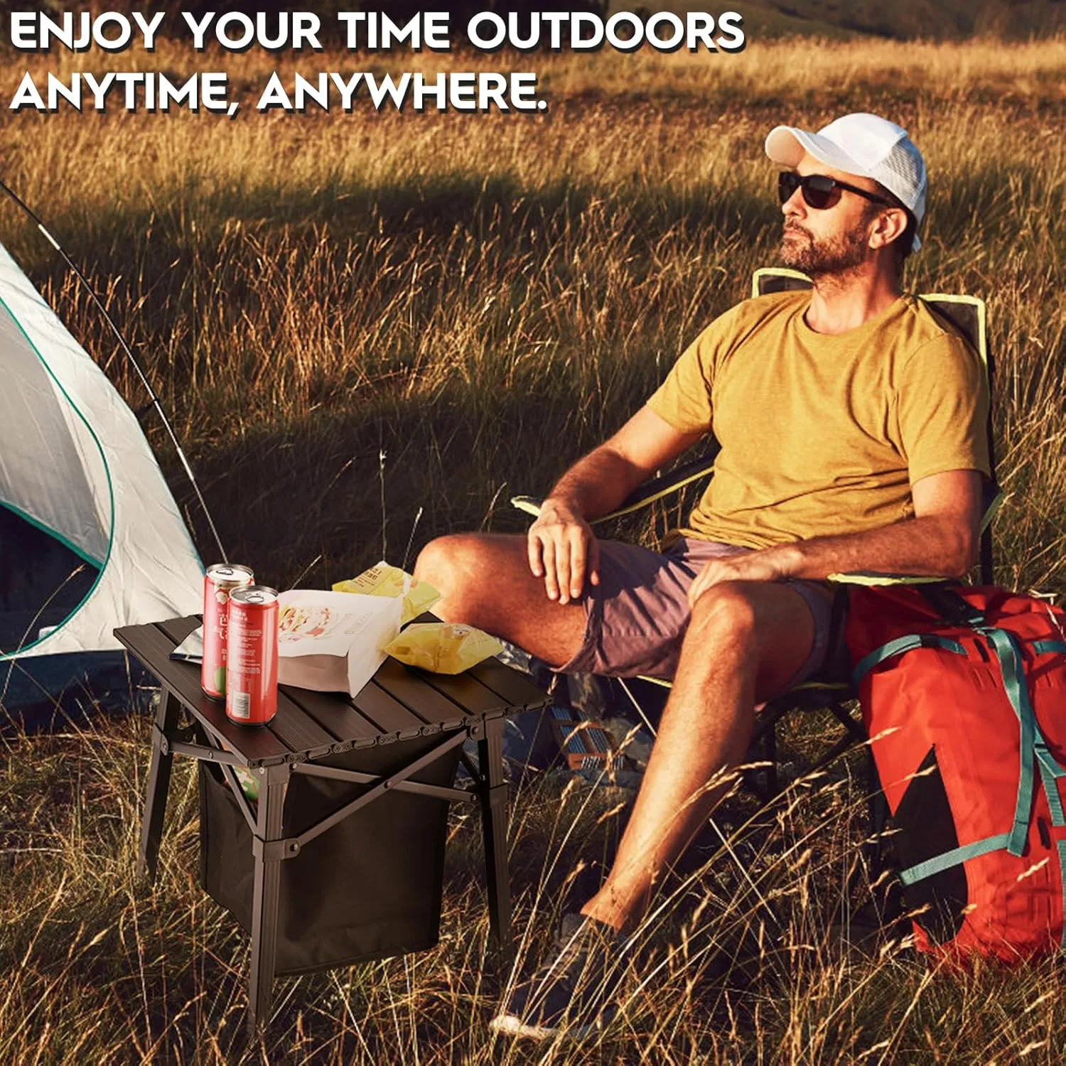 Aluminum Camping Side Table, Compact Folding Outdoor Portable Beach Small Camp Table with Carry Bag and Storage, Picnic, Hiking, Fishing, Grill