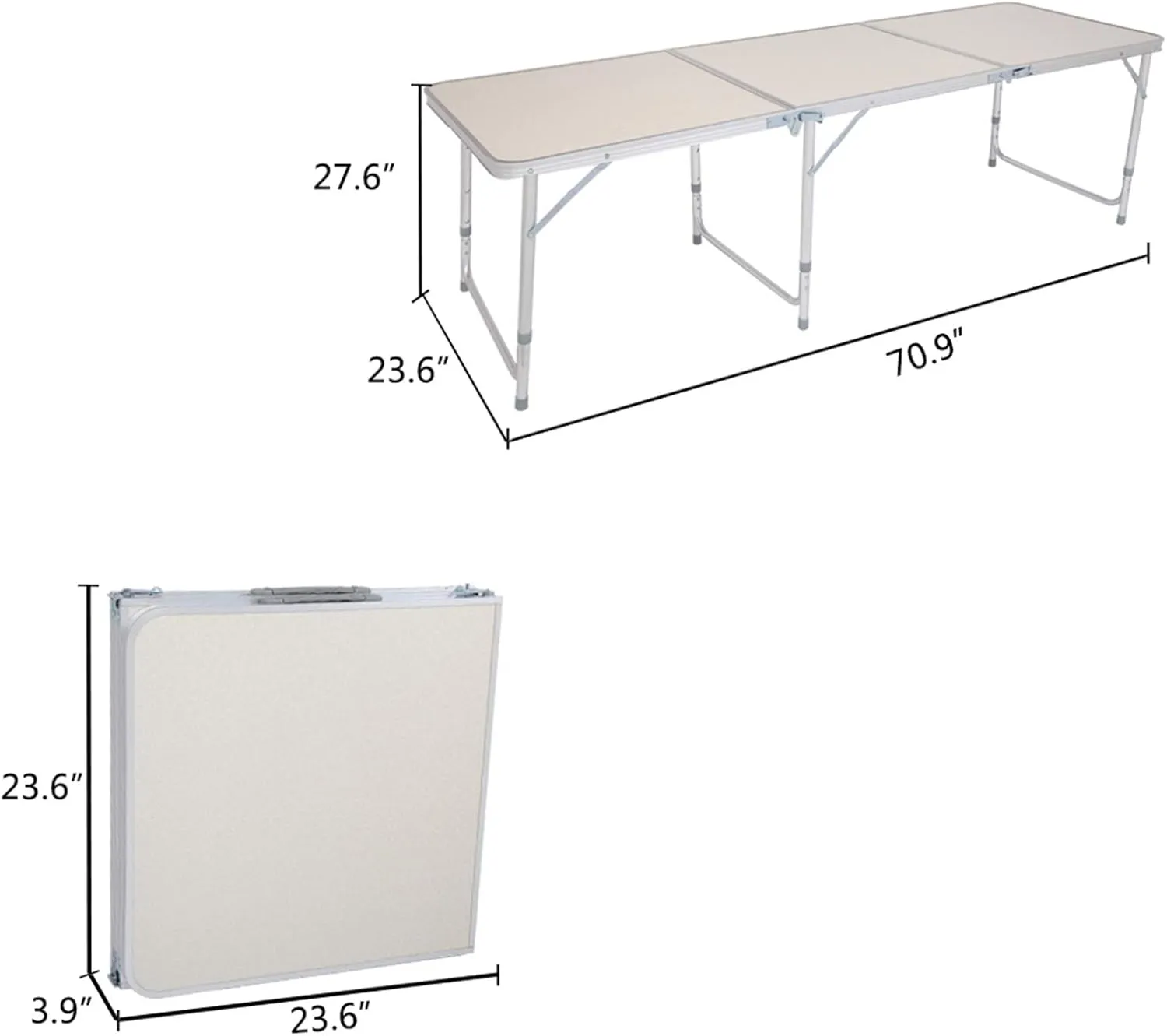 Aluminum Folding Camping Table,Portable Camping Table Lightweight Table,Height Adjustable Camping Desk,for Outdoor Camping Party Garden Picnic Beach (70.86'', White)