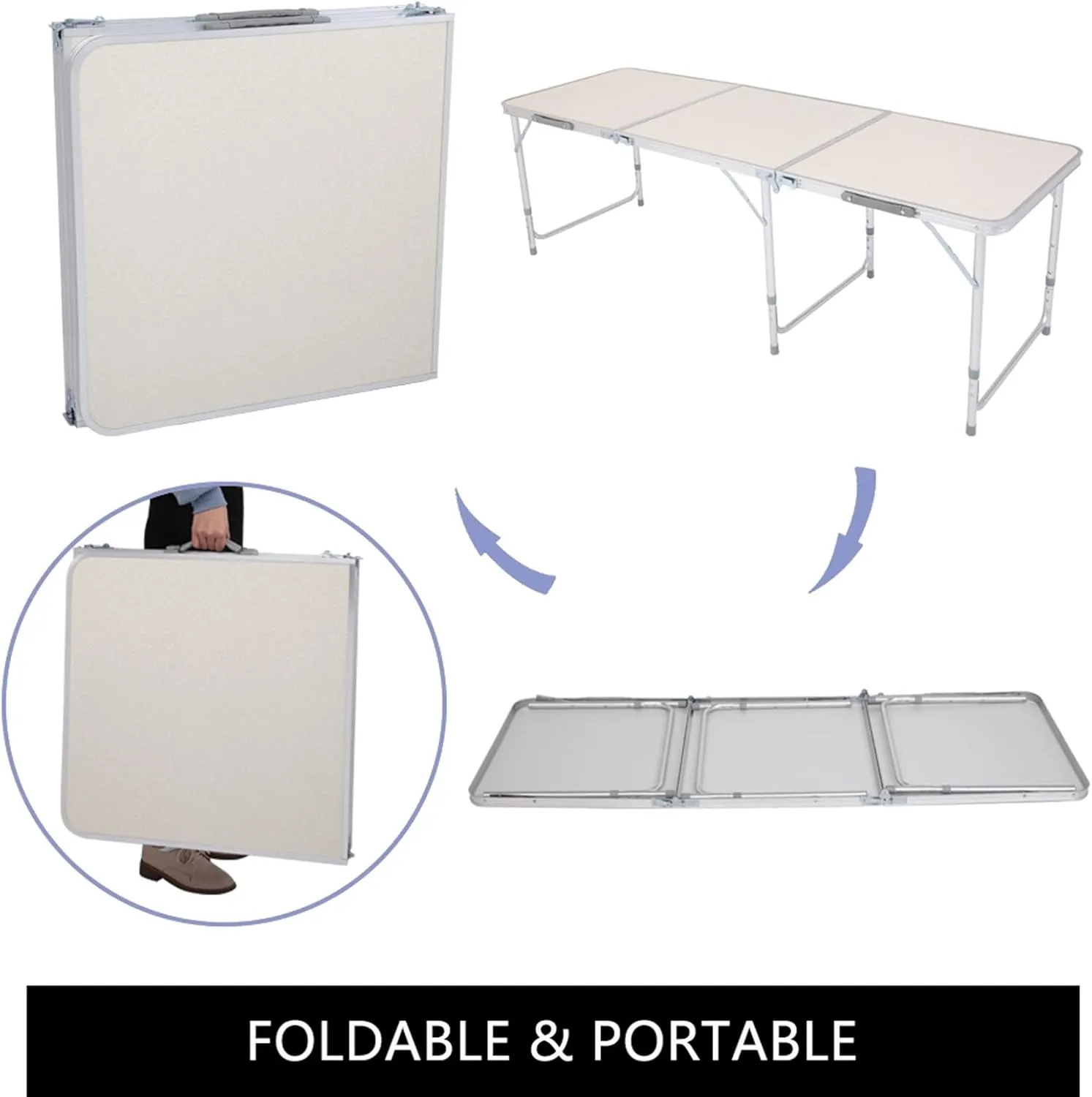 Aluminum Folding Camping Table,Portable Camping Table Lightweight Table,Height Adjustable Camping Desk,for Outdoor Camping Party Garden Picnic Beach (70.86'', White)