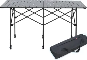 Aluminum Folding Camping Table,portable Camping Table Outdoor,height Adjustable Folding Table,aluminum Bbq Table,for Outdoor Picnic Bbq Cooking Beach,95 * 55 * 53cm