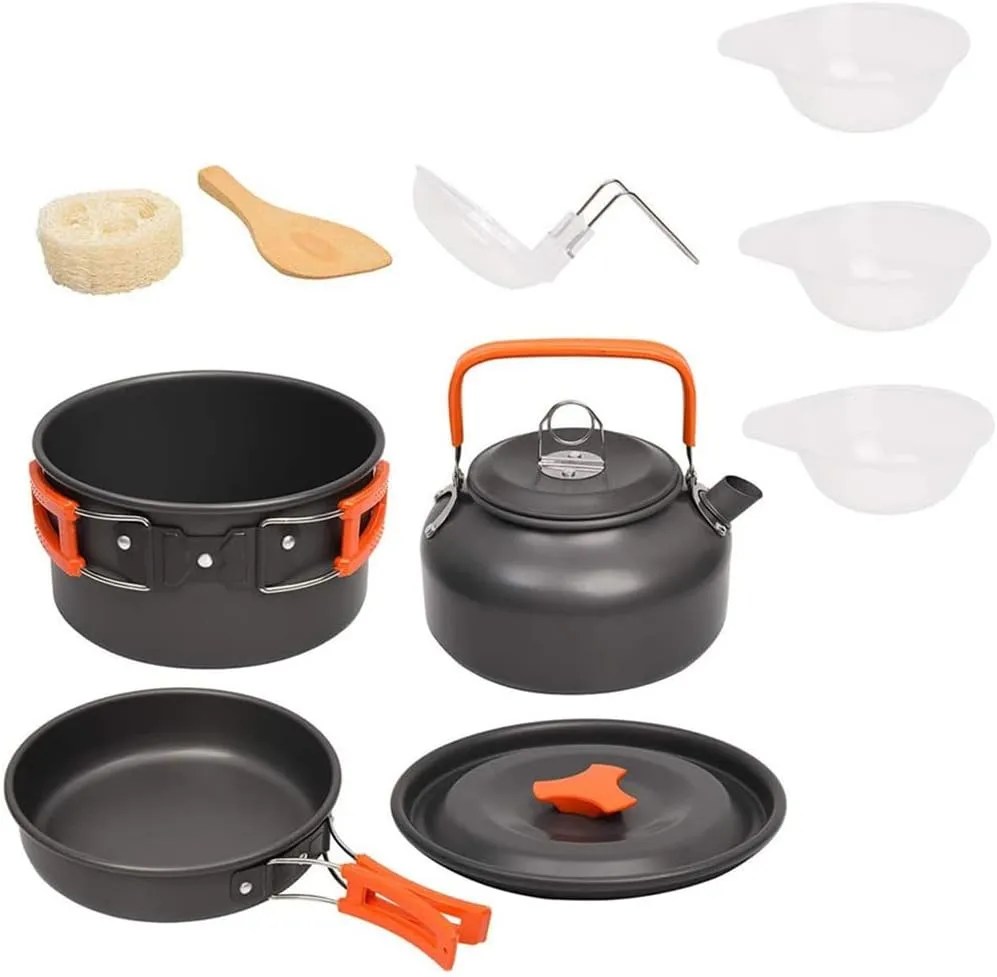 Aluminum Kitchen Set Camping Pot Kit Kettle Kettle Kettle Travel Mountaineering Picnic BBQ Cutlery Equipment (D