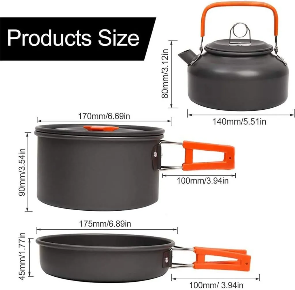 Aluminum Kitchen Set Camping Pot Kit Kettle Kettle Kettle Travel Mountaineering Picnic BBQ Cutlery Equipment (D