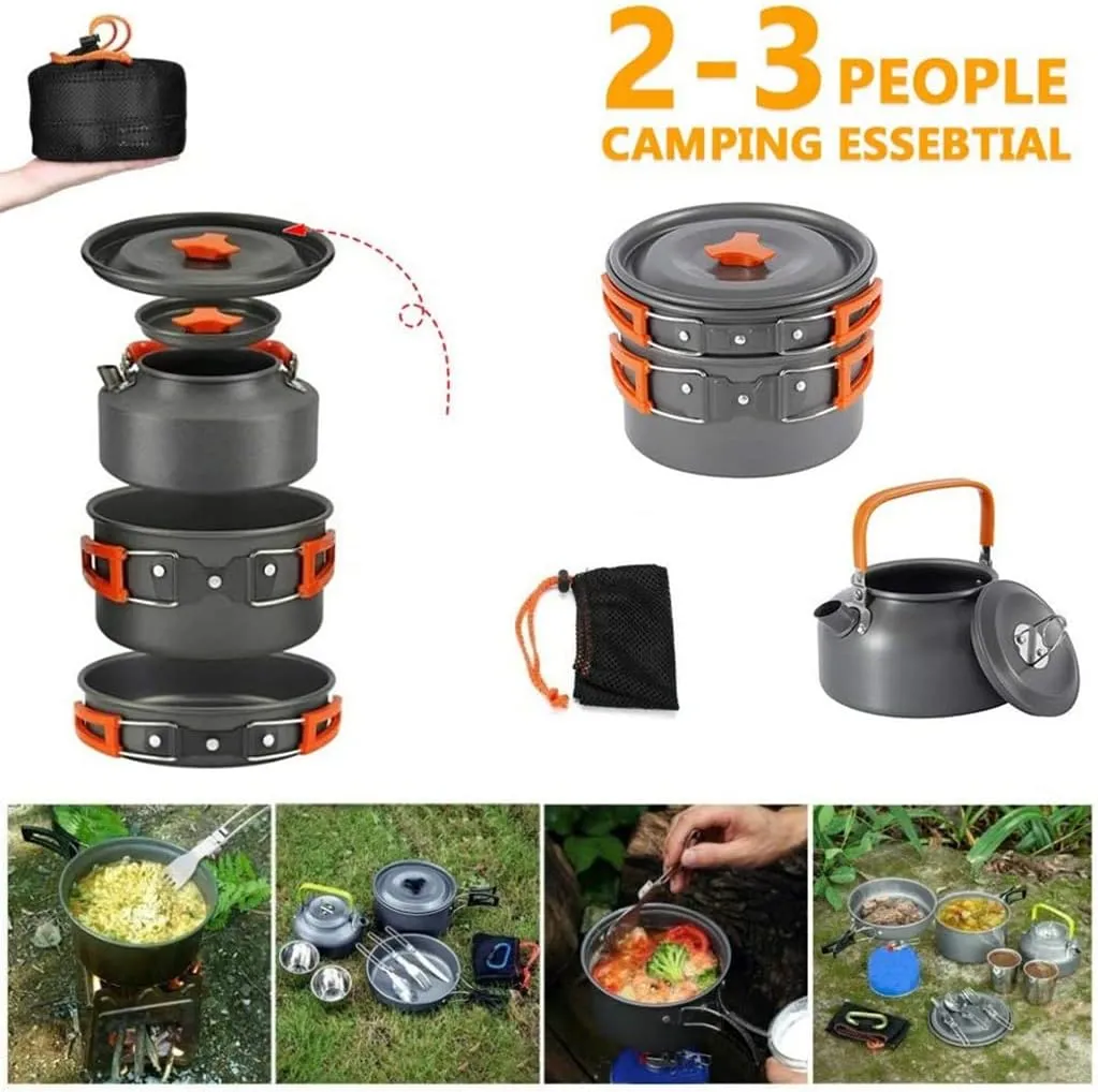 Aluminum Kitchen Set Camping Pot Kit Kettle Kettle Kettle Travel Mountaineering Picnic BBQ Cutlery Equipment (D