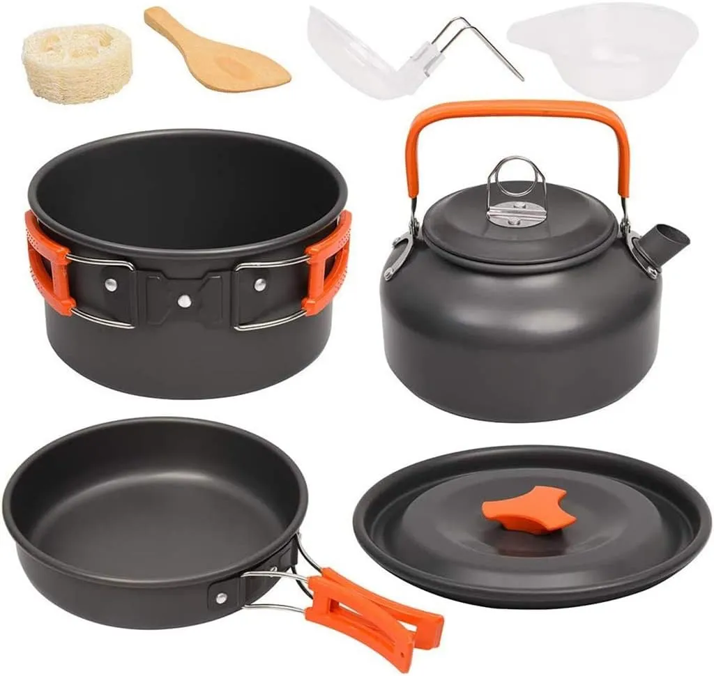 Aluminum Kitchen Set Camping Pot Kit Kettle Kettle Kettle Travel Mountaineering Picnic BBQ Cutlery Equipment (D