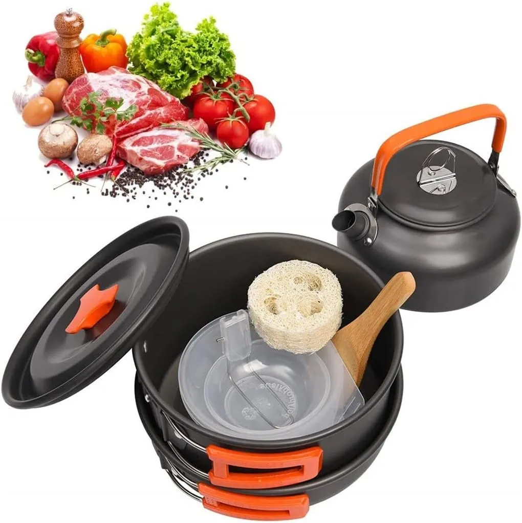 Aluminum Kitchen Set Camping Pot Kit Kettle Kettle Kettle Travel Mountaineering Picnic BBQ Cutlery Equipment (D
