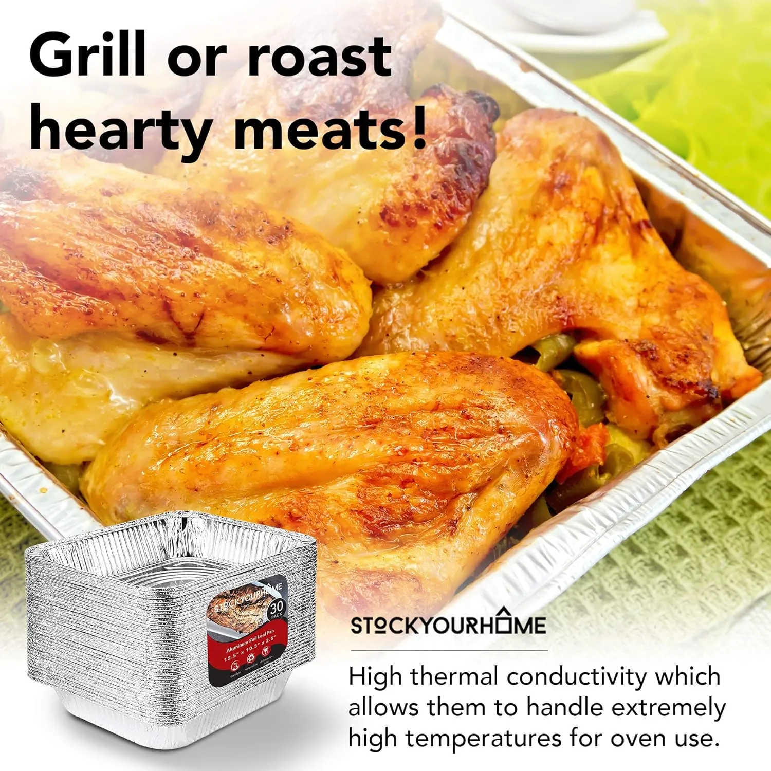 Aluminum Pans 9x13 Disposable Foil (30 Pack) - Half Size Steam Table Deep Pans - Tin Pans Great for Cooking, Heating, Storing, Prepping Food