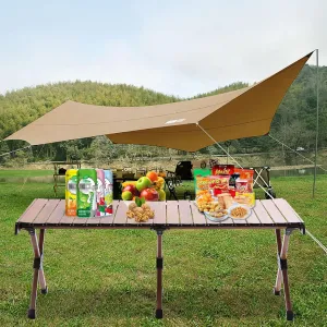 Aluminum Portable Roll-Up Picnic Table Camping Folding Desk, Indoor/Outdoor Foldable Camping Table 4-6 Person Perfect for Tailgating, Backyards, BBQ, Picnic(47.2 * 23.6in-Wood Grain)