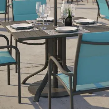 Aluminum Slat 72" x 36" Rectangular KD Pedestal Dining Table With Umbrella Hole by Tropitone