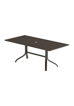 Aluminum Slat 72" x 36" Rectangular KD Pedestal Dining Table With Umbrella Hole by Tropitone