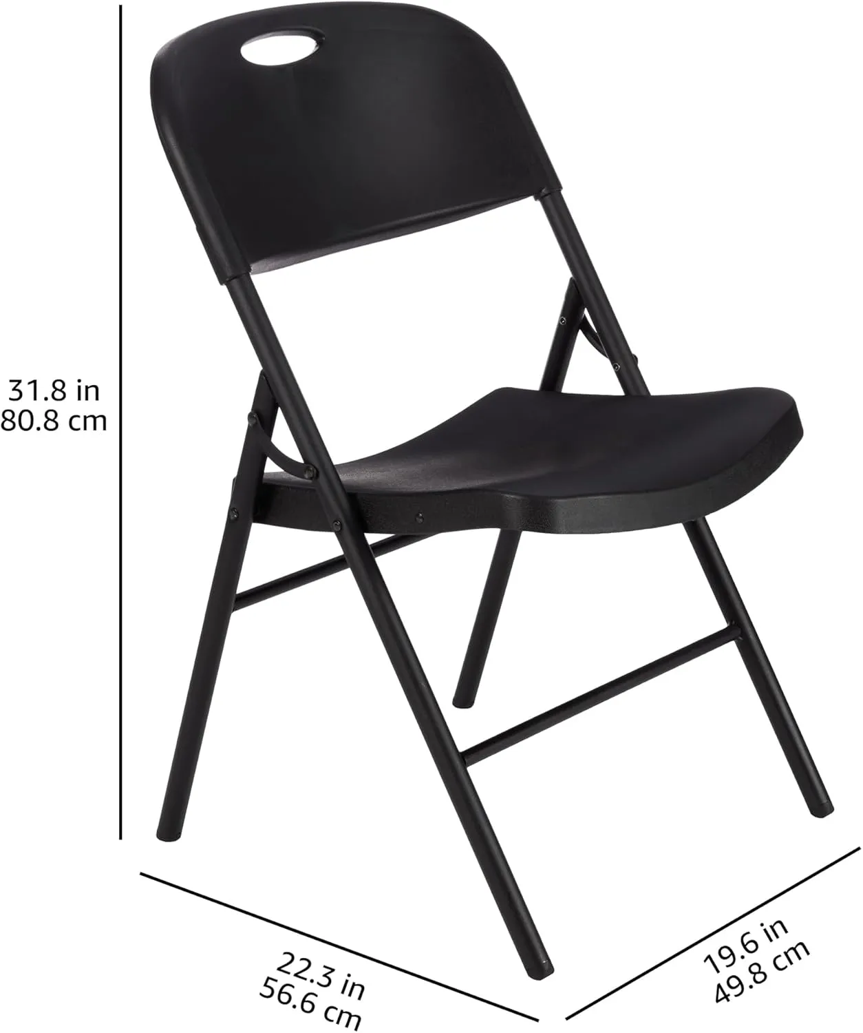 Amazon Basics Foldable Portable Sturdy Folding Plastic Chair, 350-Pound Capacity, Black, 2-Pack