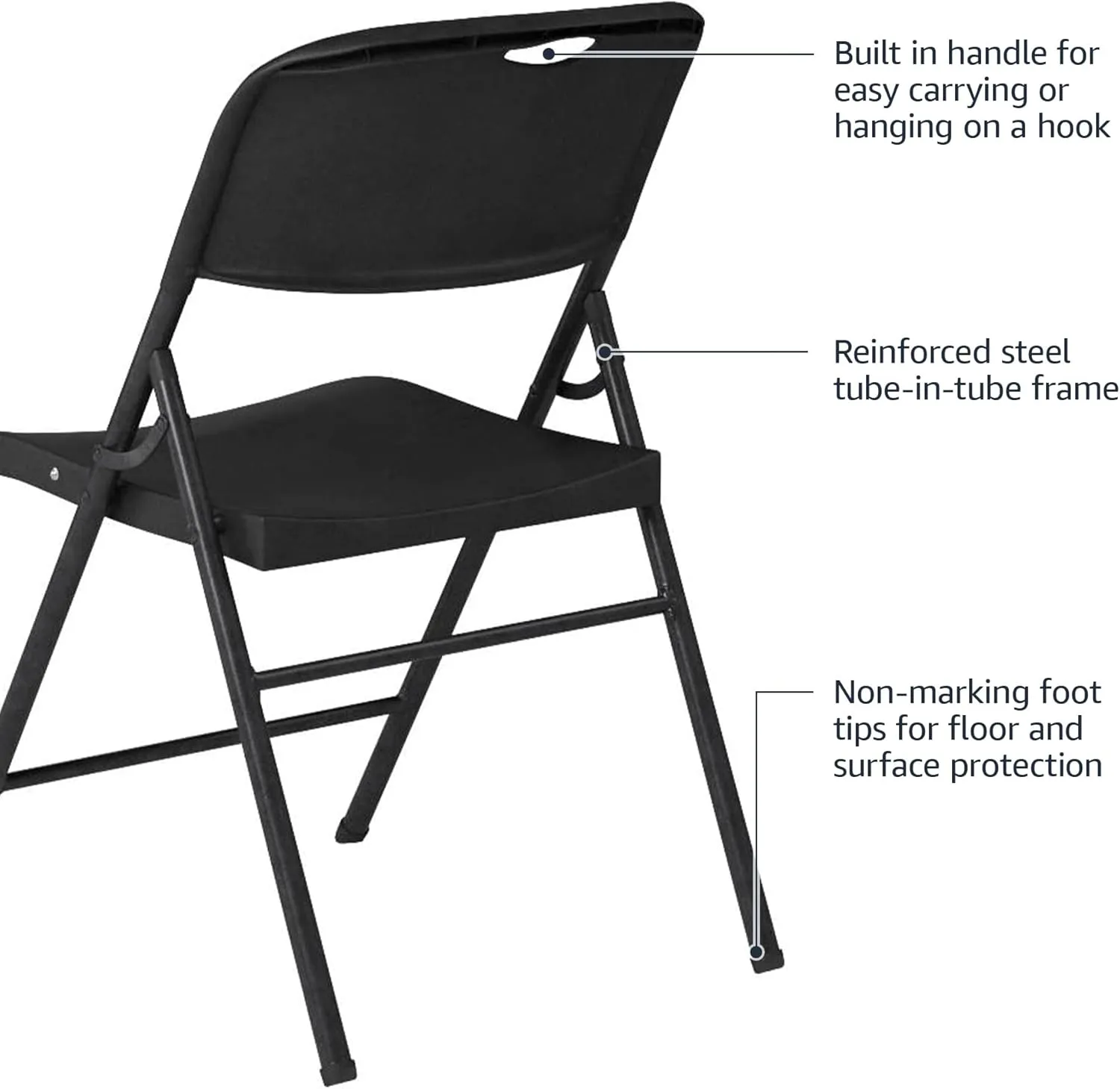 Amazon Basics Foldable Portable Sturdy Folding Plastic Chair, 350-Pound Capacity, Black, 2-Pack