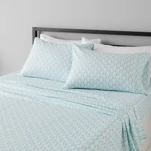 Amazon Basics Lightweight Super Soft Easy Care Microfiber 4 Piece Comfortable Bed Sheet Set With 14" Deep Pockets, Full, Aqua Fern, Printed