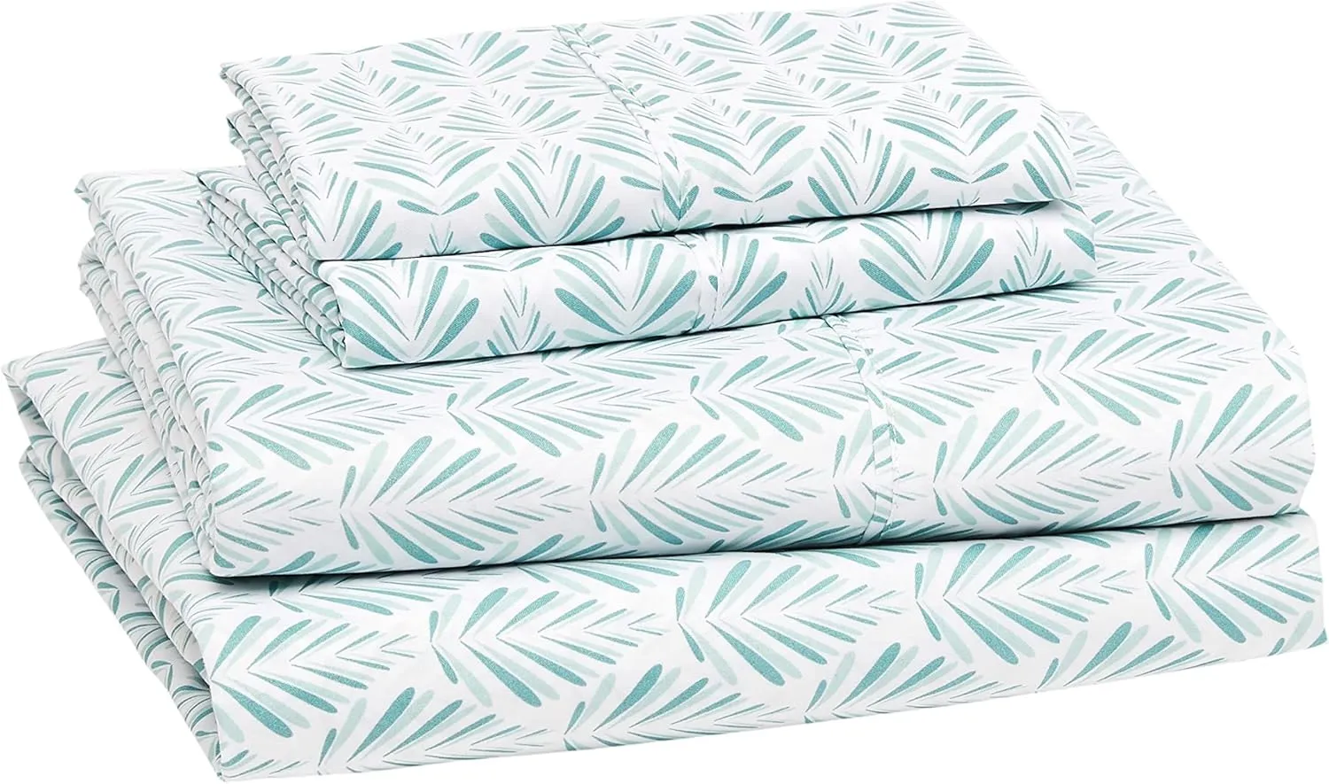 Amazon Basics Lightweight Super Soft Easy Care Microfiber 4 Piece Comfortable Bed Sheet Set With 14" Deep Pockets, Full, Aqua Fern, Printed